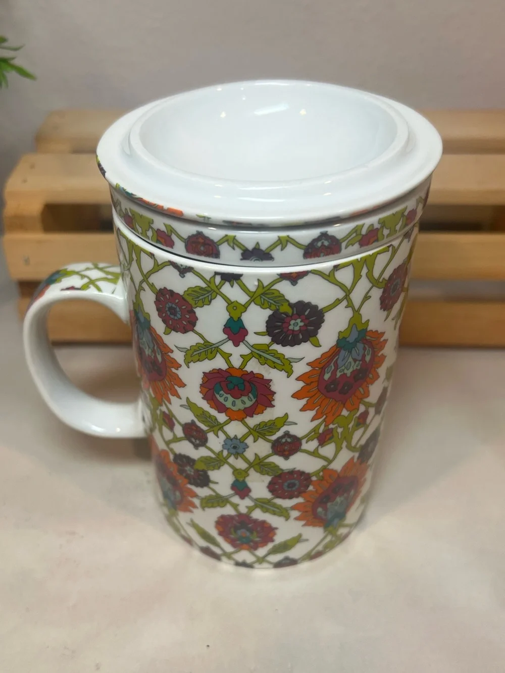 3-pc World Market Teacup, Loose-Leaf Infuser, and Lid 6” Combo | 12 oz. | Boho